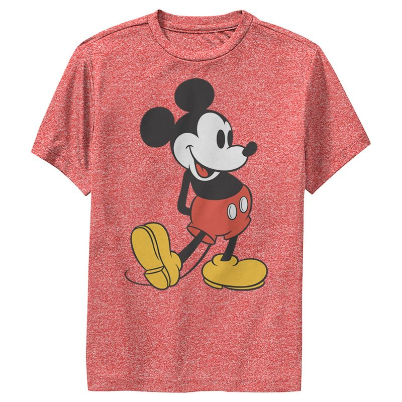 Boy's Disney Mickey Mouse Large Pose  Performance Tee - Red Heather - Small