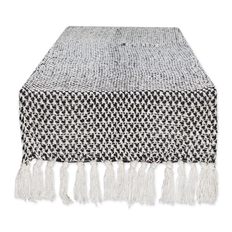 Design Imports  Woven Jacquard Fringe Table Runner, Black, 15X72"