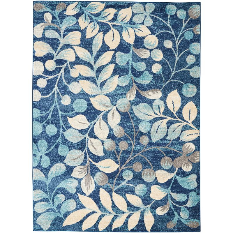 Nourison Tranquil 5'3" X 7'3" (5' x 7') Navy Indoor Area Rug Contemporary Botanical Vine and Bloom by Nourison