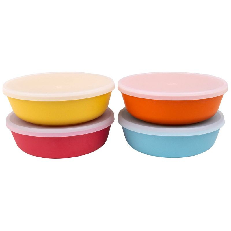 WeeSprout Bamboo Kids Bowls - 15 oz, Set of 4 (Blue, Yellow, Orange, & Red)