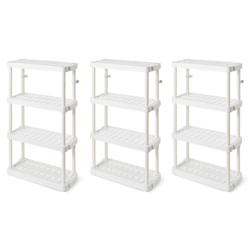 Gracious Living 4 Shelf Adjustable Height Medium Duty Storage Unit 14 x 32 x 54.5" Organizer for Home, Garage, Basement, & Laundry, White (3 Pack)