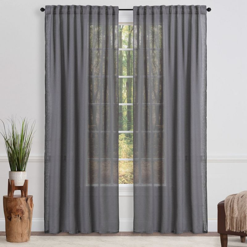 Chanasya 2pk Faux Belgian Flax Semi Sheer Window Curtain Panels - Set of 2 - 52 x 63 Inches Long - Dark Gray