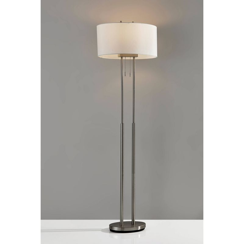 Adesso 62" Duet Floor Lamp Silver/Ivory: Modern Standing Lamp with Pull Chain, ETL Listed, Metal Body