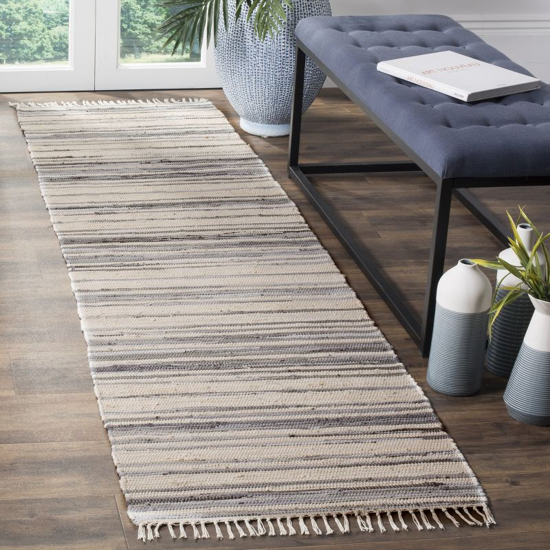 Rag Rug RAR126 Hand Woven Indoor Runner Rug - 2'3"x6' - Ivory/Grey - Safavieh