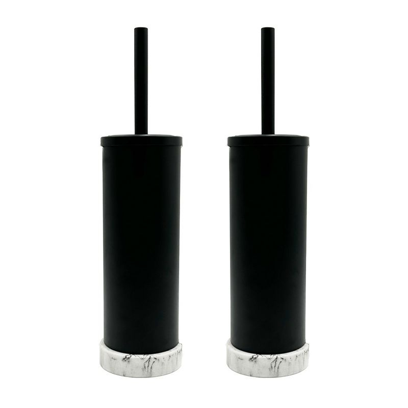Cameo Toilet Bowl Cleaning Brush and Holder with Lid, Marble Base, Fingerprint-Proof, Rust Resistant, Heavy-Weight Base - 2 Pack