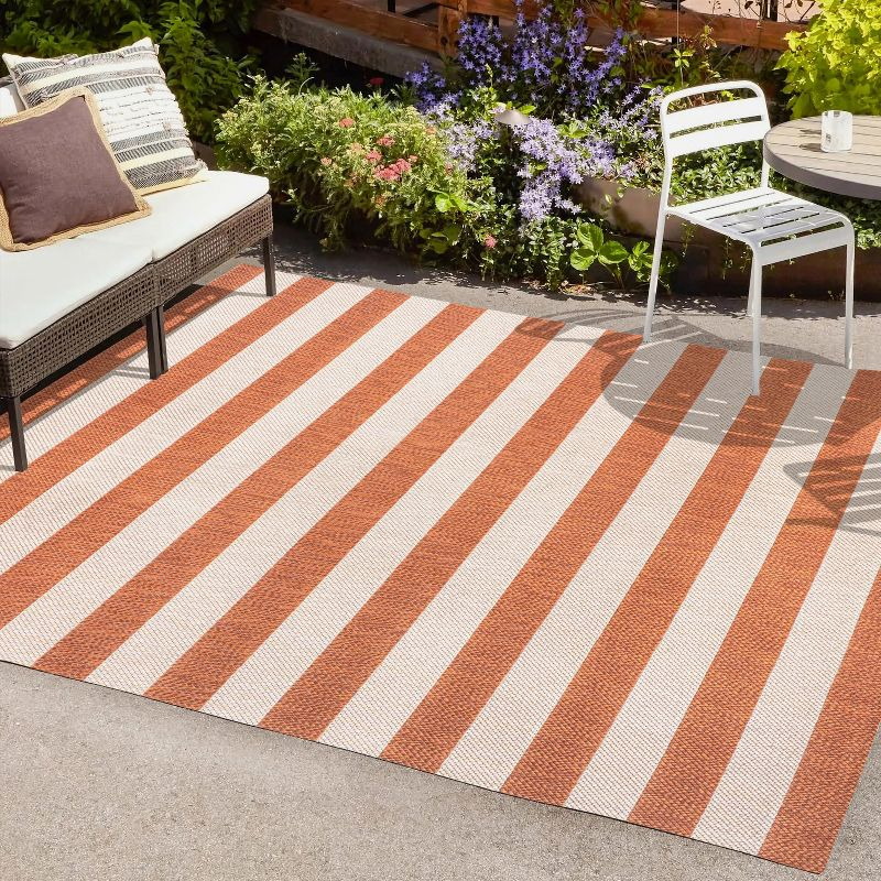 4' x 6' Negril Two-Tone Wide Stripe Indoor/Outdoor Area Rug, Orange/Beige - JONATHAN Y