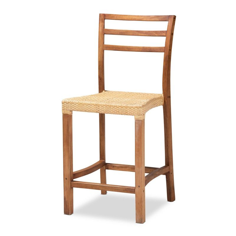 Arthur Wood and Rattan Counter Height Barstool Natural/Walnut - bali & pari: Bohemian Style, No Assembly Required