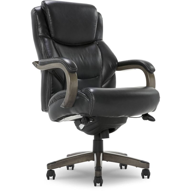 Delano Big & Tall Bonded Leather Executive Office Chair Gray - La-Z-Boy: Ergonomic, Adjustable, Wood Accents