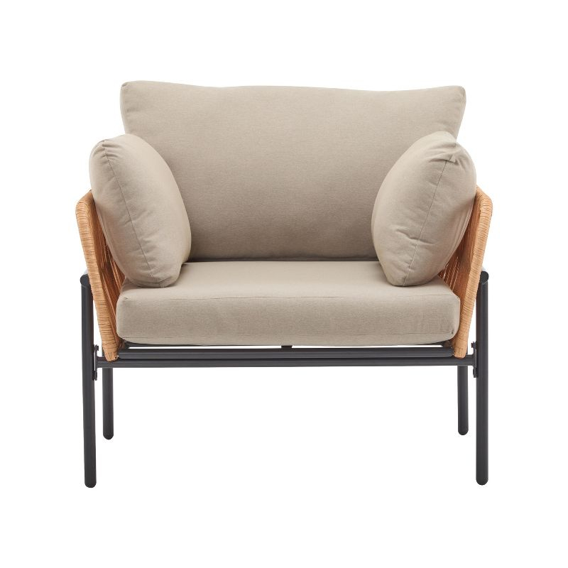 Christopher Knight Home Alma 36" Outdoor Rattan Weave Iron Club Chair with Plush Cushions, Natural
