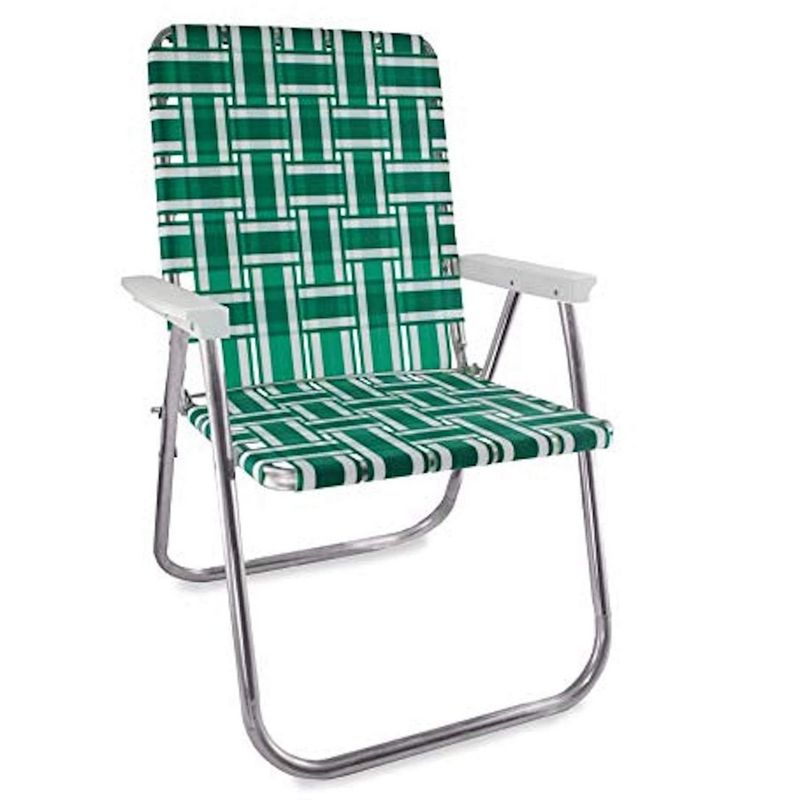 Lawn Chair USA Folding Aluminum Classic Webbed Chair (Green and White Stripe)