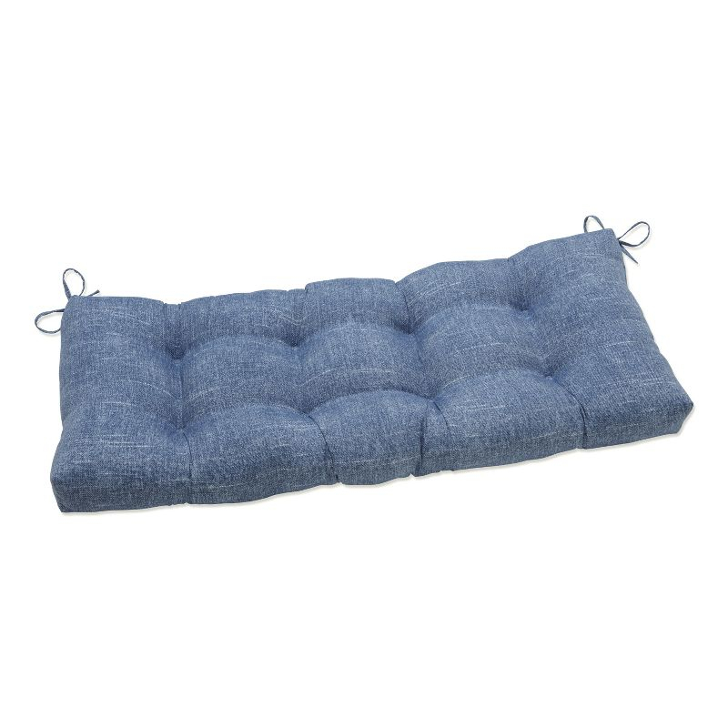 48" x 18" Outdoor Tufted Bench/Swing Cushion Tory Denim Blue - Pillow Perfect: Weather & Fade-Resistant