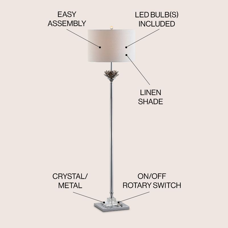 JONATHAN Y Amelia Lotus 59" Crystal/Metal LED Floor Lamp, Smoke Gray/Chrome