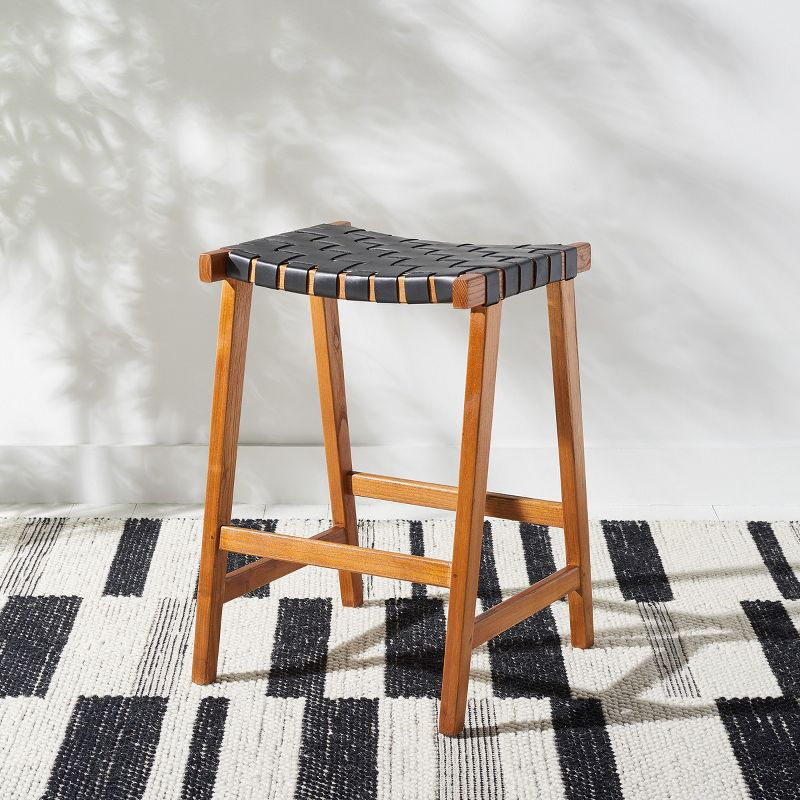 Abreu Rectangle Counter Stool - Black/Natural - Safavieh