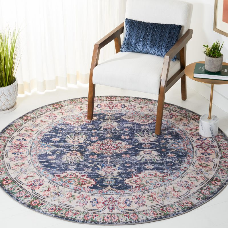 Tucson TSN196 Power Loomed Machine Washable Area Rug - Navy/Beige - 6' Round - Safavieh.