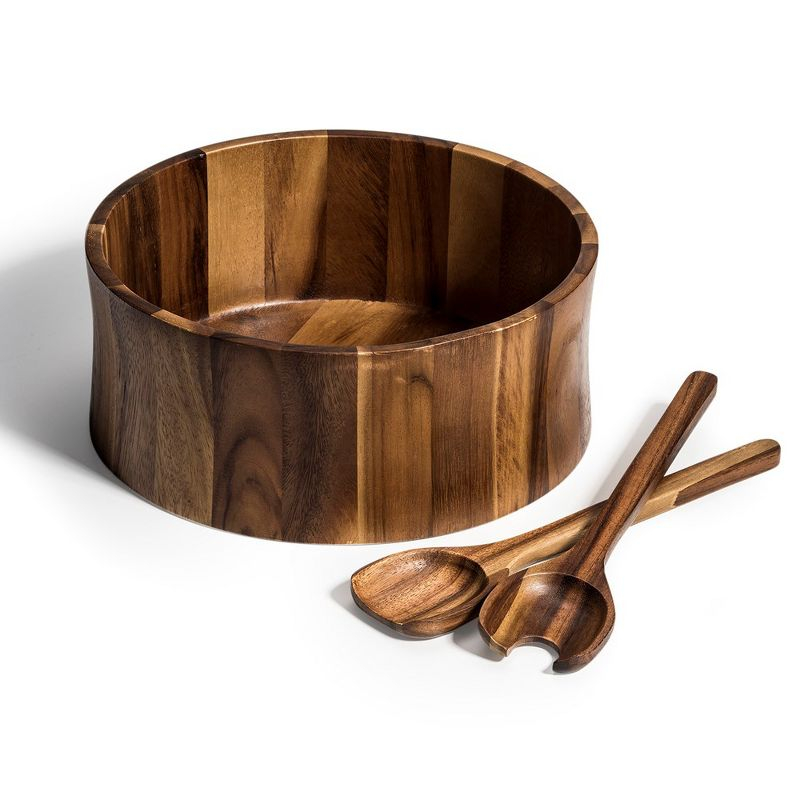 Kalmar Home Solid Acacia Wood X-Large Salad Bowl with Servers