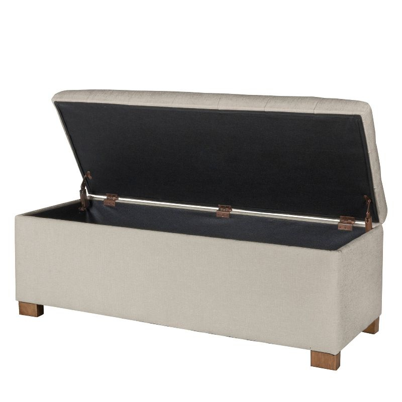 Classic Large Tufted Storage Bench Light Gray - HomePop: Upholstered Ottoman, Bedroom & Entryway Seating