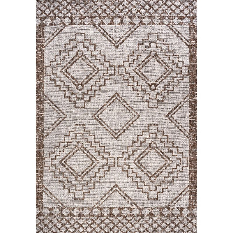 4'x6' Marokko Diamond  Medallion Indoor/Outdoor Area Rug, Beige/Brown - JONATHAN Y