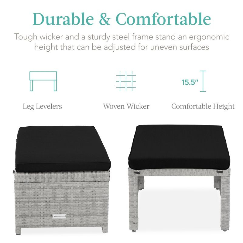Best Choice Products Set of 2 Multipurpose Patio Wicker Ottomans w/ Removable Cushions - Gray/Black