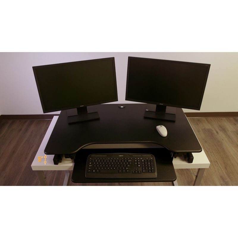 Rocelco 46" Height Adjustable Sit To Standing Desk Riser Black : Extra Large, Ergonomic Keyboard Tray, No Assembly Required