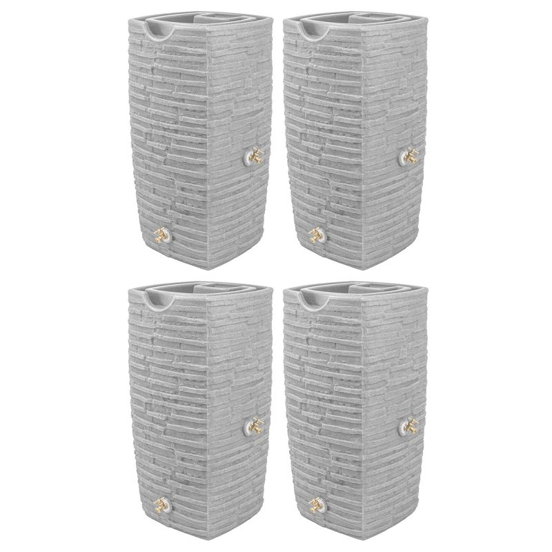 Good Ideas Impressions Riverwalk 50 Gallon Faux Slate Surface Dual Spigot Rain Barrel with 2 Brass Spigots and Screen, Light Granite (4 Pack)