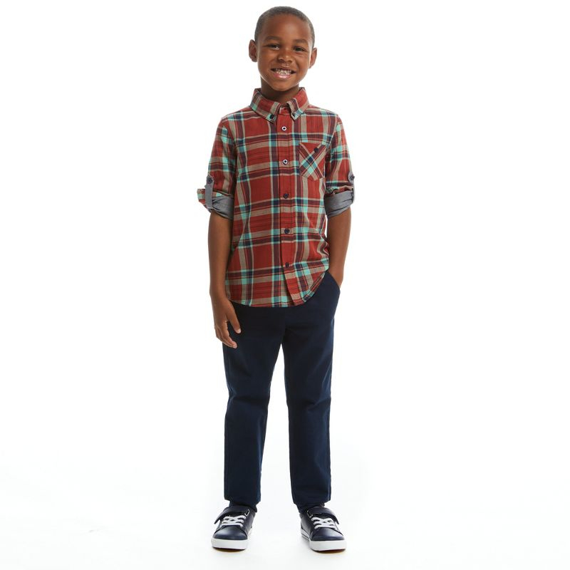 Andy & Evan Toddler  Boys Rust Plaid Two-Faced Buttondown Set Brown, Size 2T.
