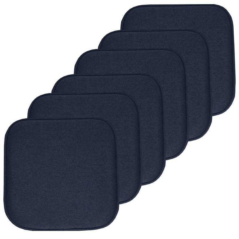 Charlotte Jacquard Memory Foam No Slip Back 16" x 16" Chair Pad Cushion, Navy, 6 Pack