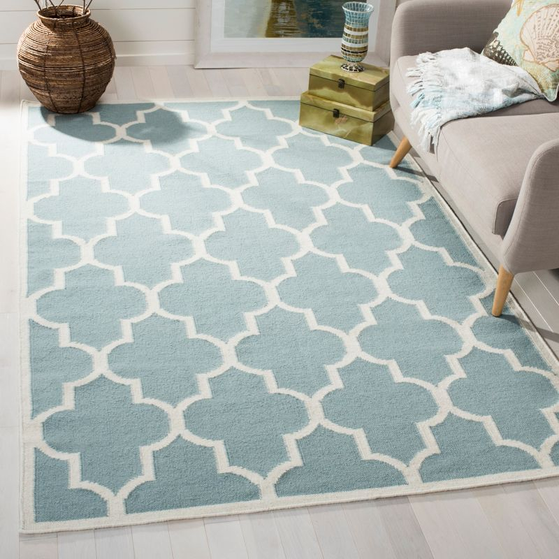 Dhurries DHU632 Hand Woven Area Rug - Light Blue/Ivory - 3'x5' - Safavieh.