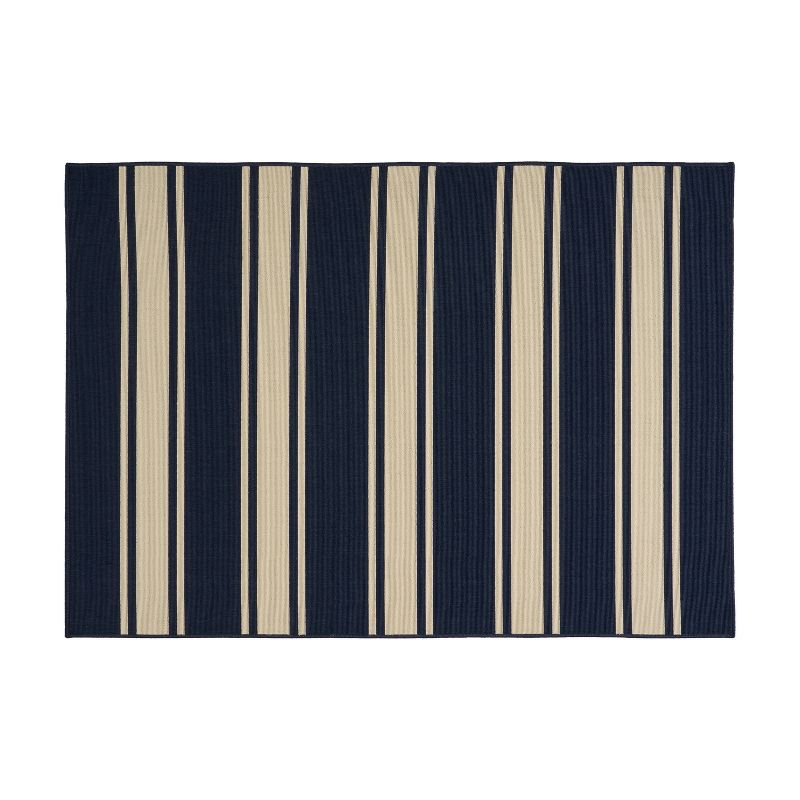 GDFStudio Coriander 5'3" x 7' Outdoor Striped Area Rug, Navy/Ivory