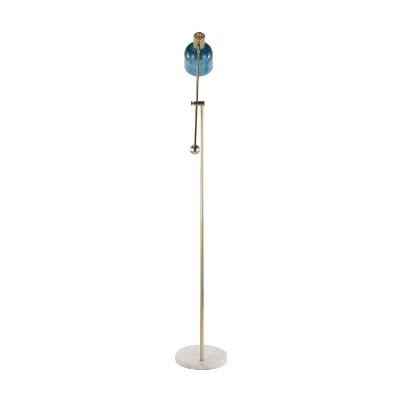 Everly Quinn Marcel Contemporary Floor Lamp In White Marble, Gold Metal And Blue Glass