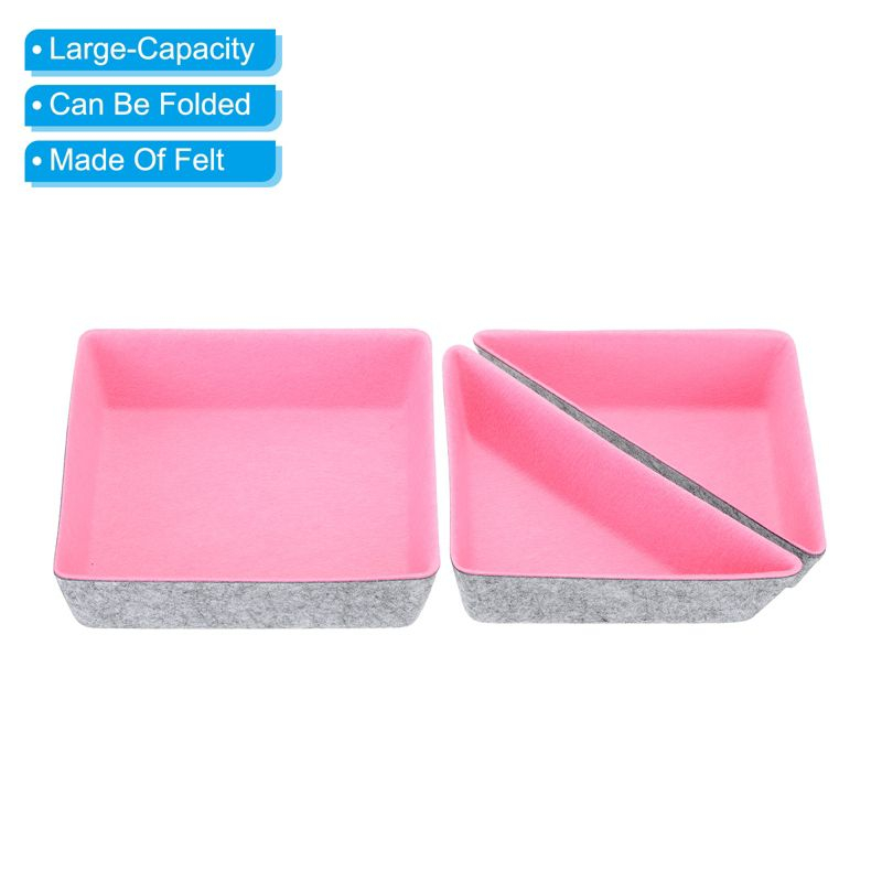 Unique Bargains Felt Square and Triangle Desk Drawer Organizers Tray 3 Pcs Gray/Pink
