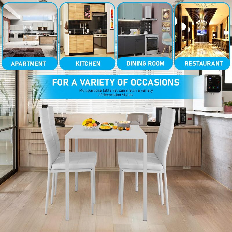 FDW Dining Table Set 5 Piece Dining Room Table Set with 4 Leather Chairs (White Glass)