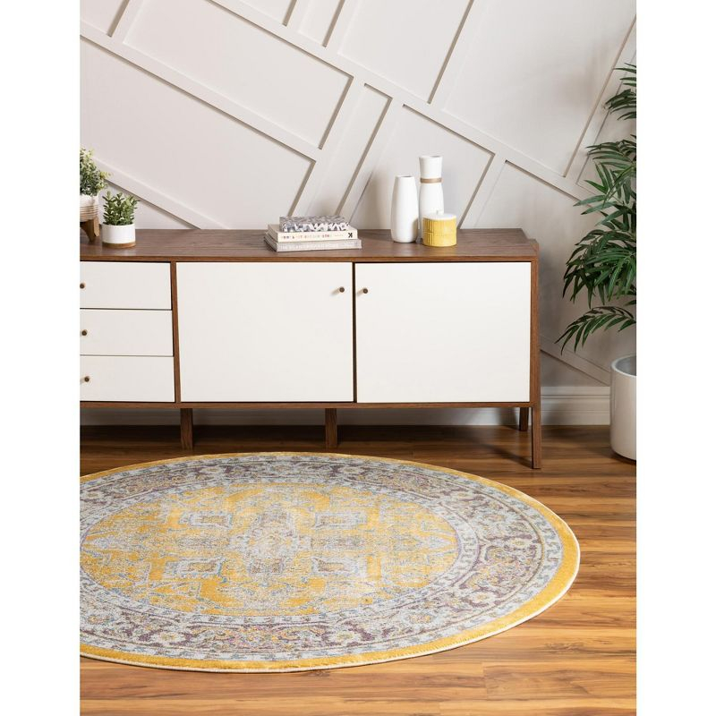 Unique Loom Baracoa Collection Area Rug - Prado (6'  Round Yellow/Ivory)