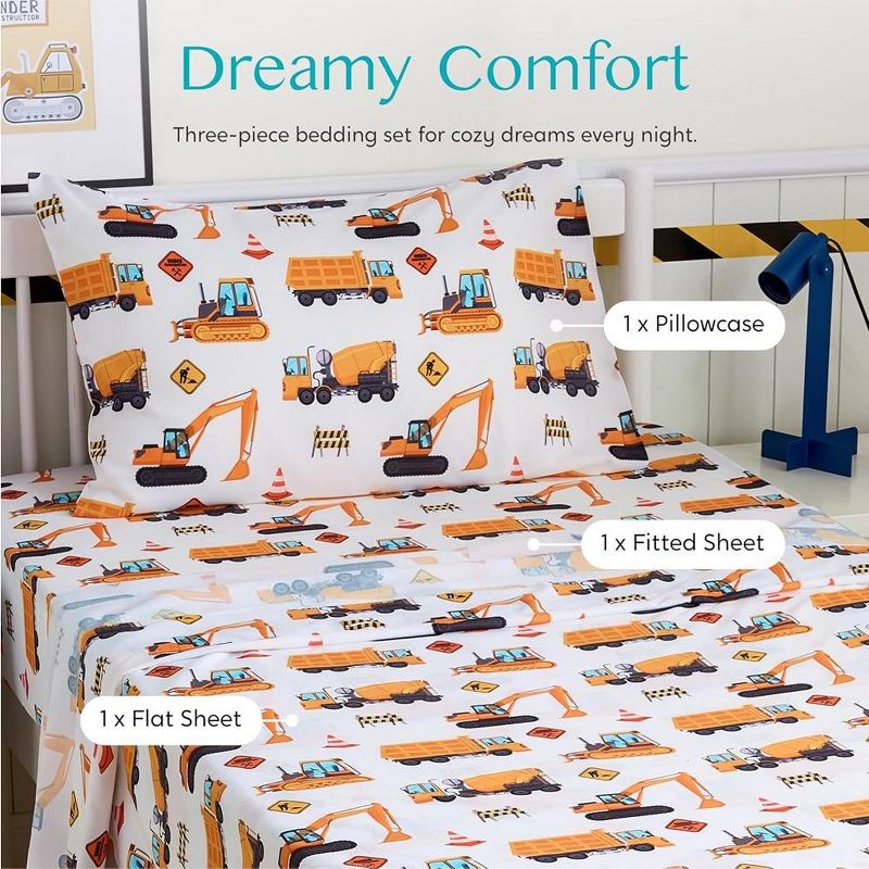 SYNCFUN Kids Full Sheet Set Construction Vehicle - 4 Piece Soft Microfiber Bed Sheets - Cozy Toddler Bedding Set for Boys Girls Teens