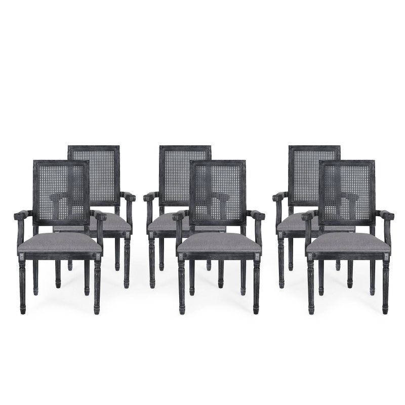 Set of 6 Maria French Country Wood & Cane Chairs: Queen Anne Style, Rubberwood Frame - Christopher Knight Home