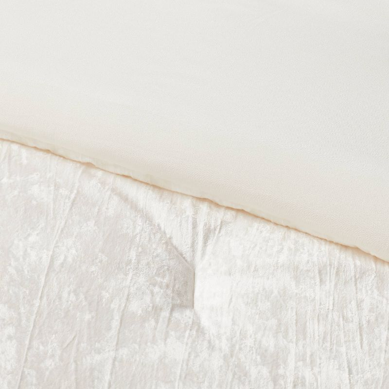 3pc Full/Queen Luxe Distressed Crinkle Velvet Comforter and Sham Set Ivory - Threshold™: OEKO-TEX Certified