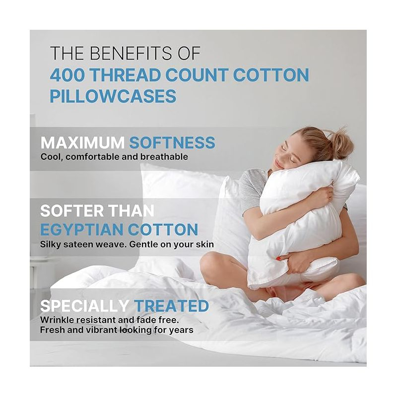 CGK Linens 400 Thread Count 100% Cotton Pillowcase Set of 2 - Soft Sateen Pillow Covers in Sage Green, Size Queen