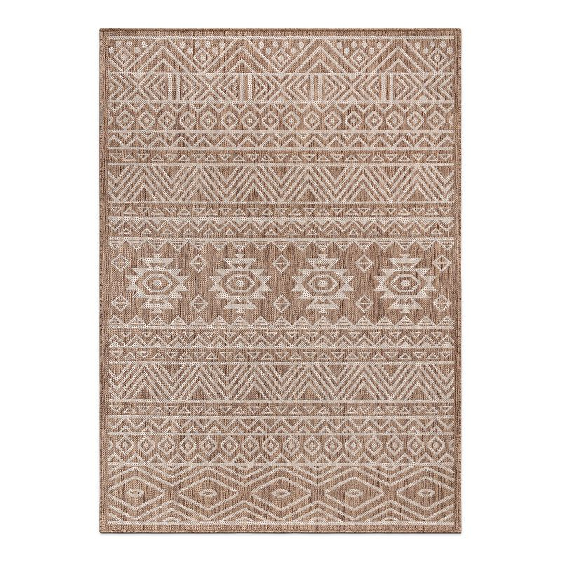 World Rug Gallery Distressed Geometric Bohemian Textured Flat Weave Indoor/Outdoor Area Rug - BROWN 5' X 7'