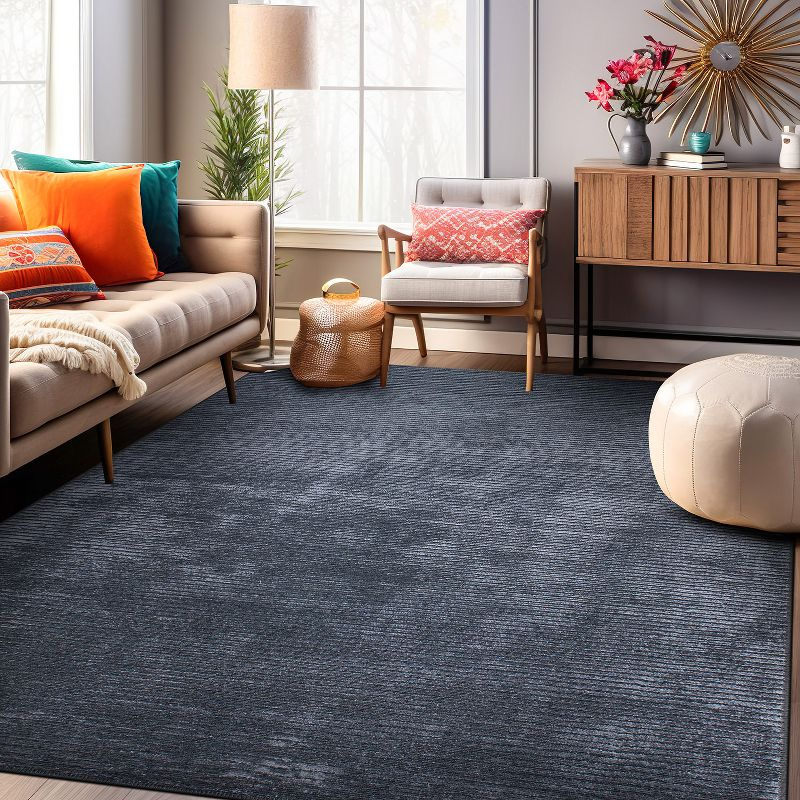 World Rug Gallery Contemporary Distressed Stripe Machine Washable 7'7"x9'6" Dark Gray Area Rug:  Stain-Resistant Flat Pile