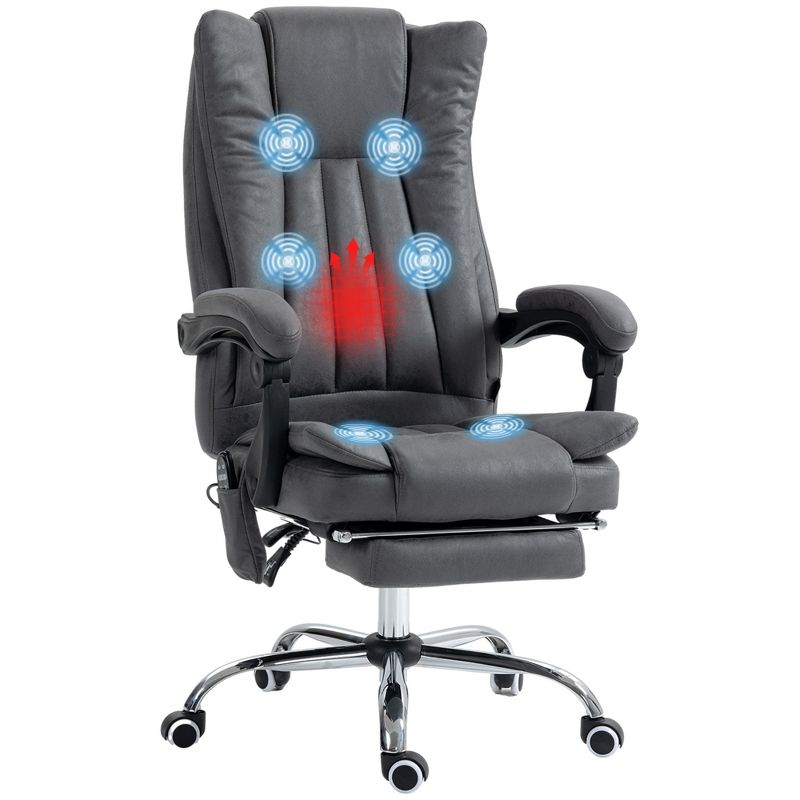 Vinsetto Microfiber Office Chair, High Back Computer Chair with 6 Point Massage, Heat, Adjustable Height and Retractable Footrest, Dark Blue