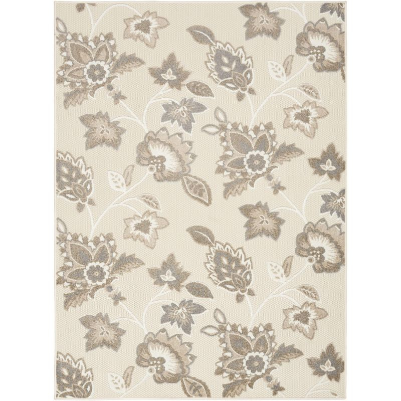 Nourison Aloha Floral Farmhouse Flatweave High-Low Indoor Outdoor Area Rug Beige 7' x 10'