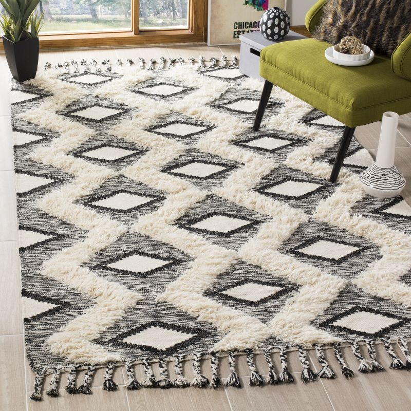Kenya KNY908 Hand Knotted Area Rug - Black/Ivory - 5'x8' - Safavieh