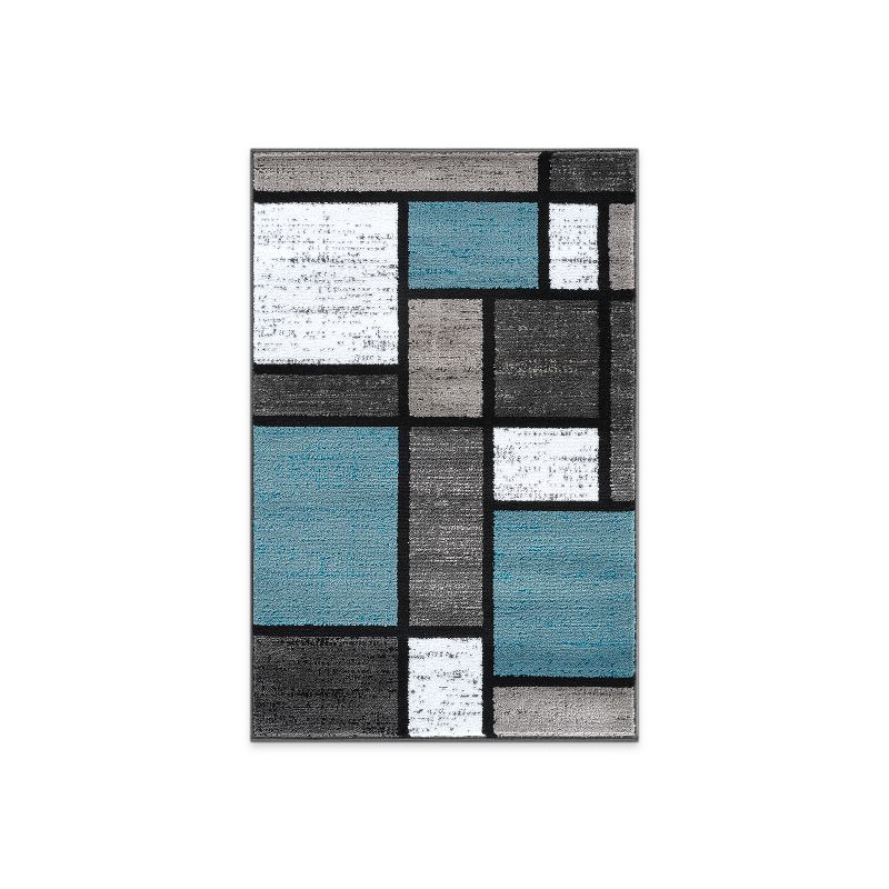 World Rug Gallery Contemporary Modern Boxed Color Block Area Rug - Blue 2'7"x4'