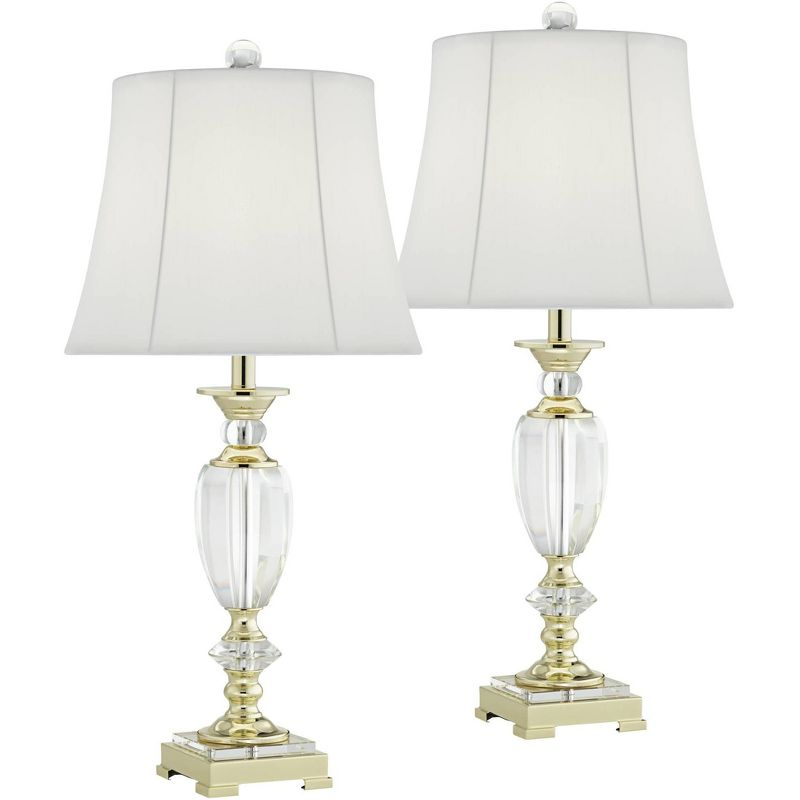 Vienna Full Spectrum Traditional Table Lamps 28.75" Tall Set of 2 Faceted Crystal and Brass White Bell Shade for Living Room Family Bedroom