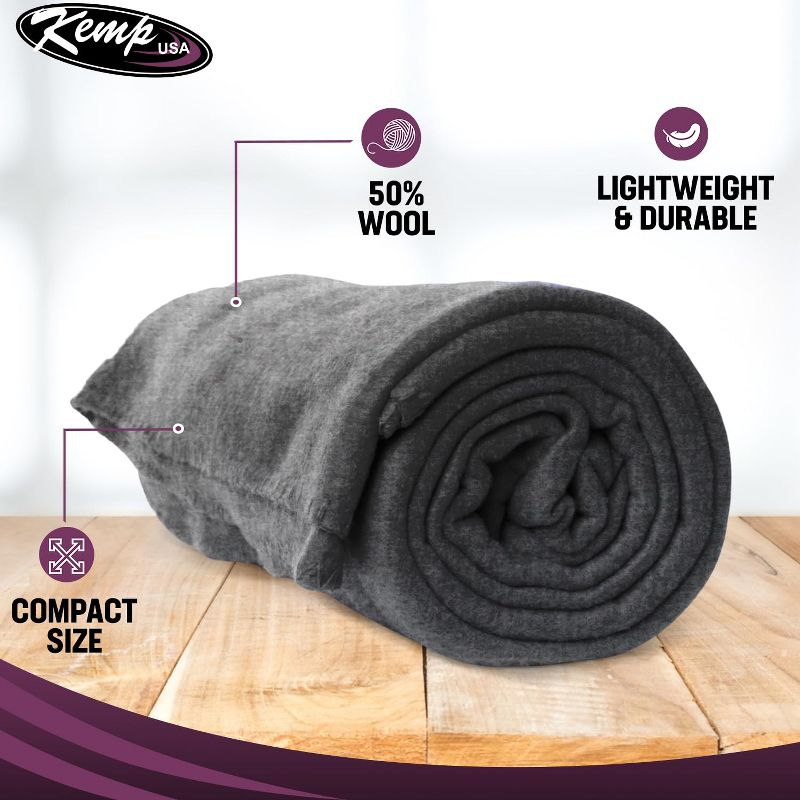 Kemp USA 50% Wool Multipurpose Blanket Durable Throw Blanket for Survival Kit, Fire Retardant