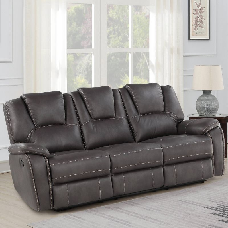 Katrine Manual Side Lever Recliner Sofa Charcoal - Steve Silver Co.: Luxurious Faux-Leather, Padded Armrests