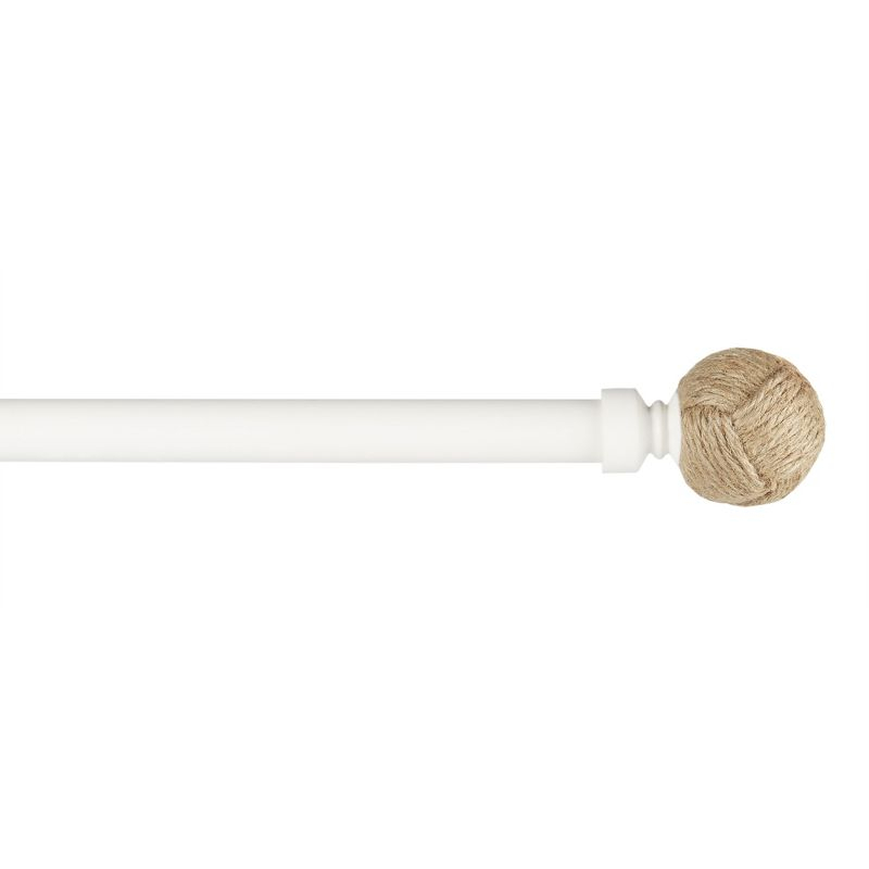 EXCLUSIVE HOME Rope Knot 1" Curtain Rod and Coordinating Finial Set, Matte White, Adjustable 36"-72"