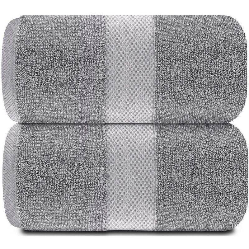 White Classic Luxury 100% Huge Cotton Bath Sheets Set of 2 - 35x70" Light-Grey