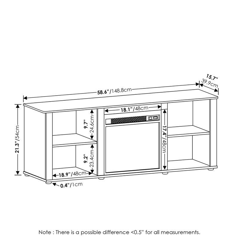 Furinno Classic Fireplace TV Stand Entertainment Console Media Center W/18" Electric Fireplace for TVs up to 60",Americano