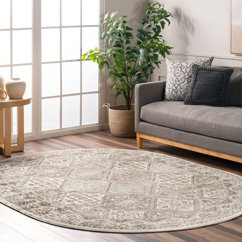 Nuloom Oval 7x9 Becca  Tiled Indoor Area Rug, Beige, Faded Transitional Design, Stain Resistant, BedroomLiving Room, Kitchen,