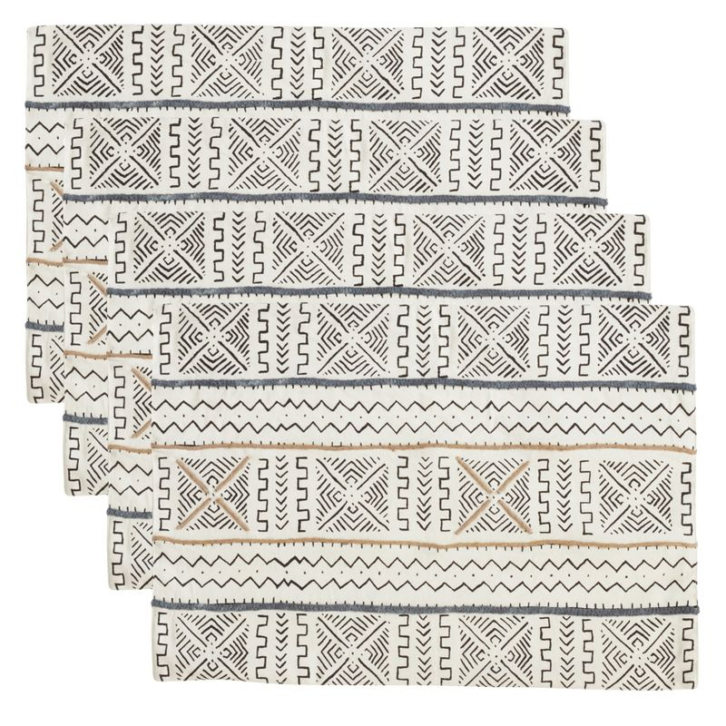 Saro Lifestyle Mudcloth Placemat, 14"x20" Oblong, White (Set of 4)